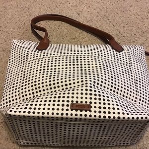FOSSIL POLKA DOT TOTE COATED CANVAS BLACK CRÈME WHITE LEATHER HANDKES GUC
